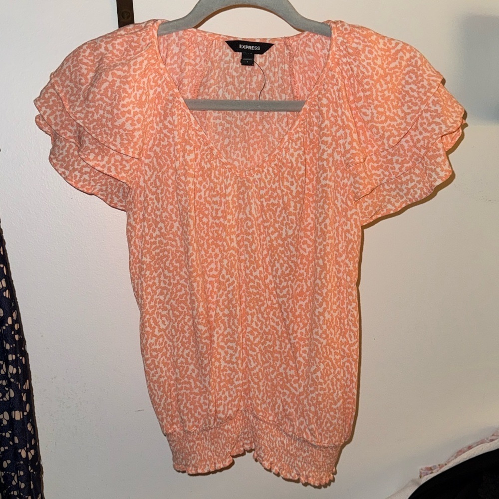 Express Coral and White Patterned Top